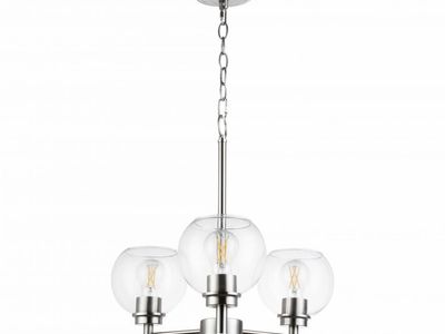 Modern 3 Light Chandelier Nickel Finish Clear Round Glass