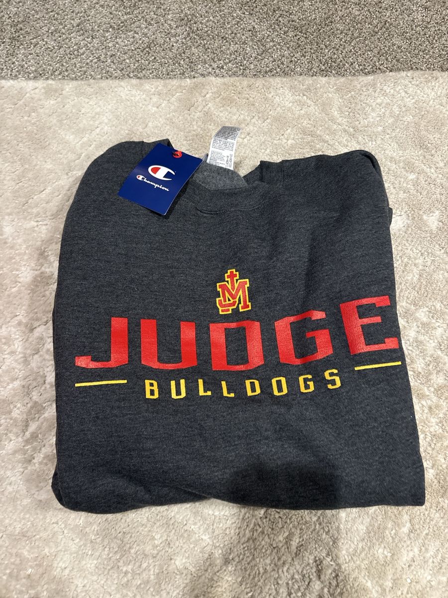 NWT Champion Judge Memorial Bulldogs Dark Charcoal Gray Crewneck Sweatshirt Size Large