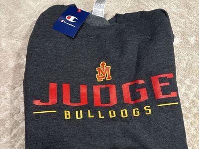 NWT Champion Judge Memorial Bulldogs Dark Charcoal Gray Crewneck Sweatshirt Size Large
