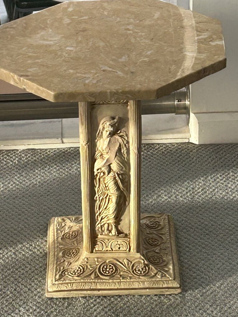 Octagon Marble Top Pedestal Table