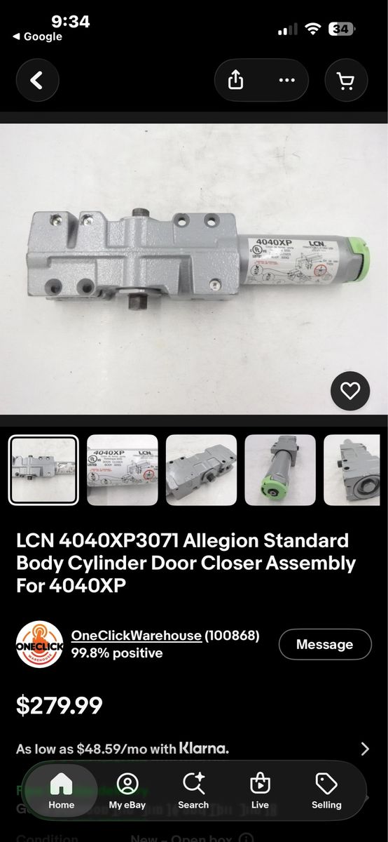 LCN 4040XP3071 Allegion Standard Body Cylinder Door Closer Assembly for 4040XP