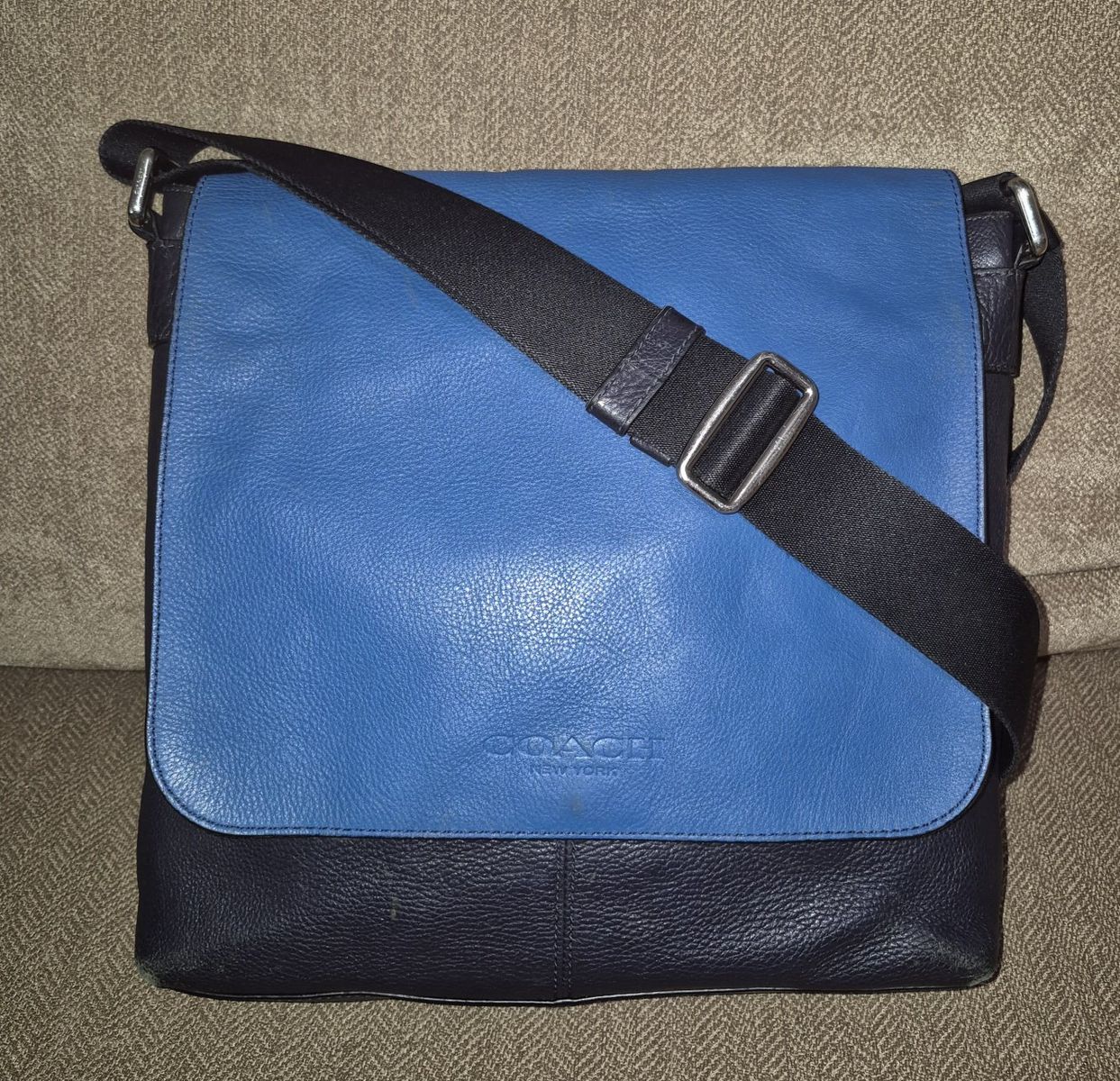 Clean! Coach Sullivan Midnight Blue Sport Leather Crossbody Messenger Bag