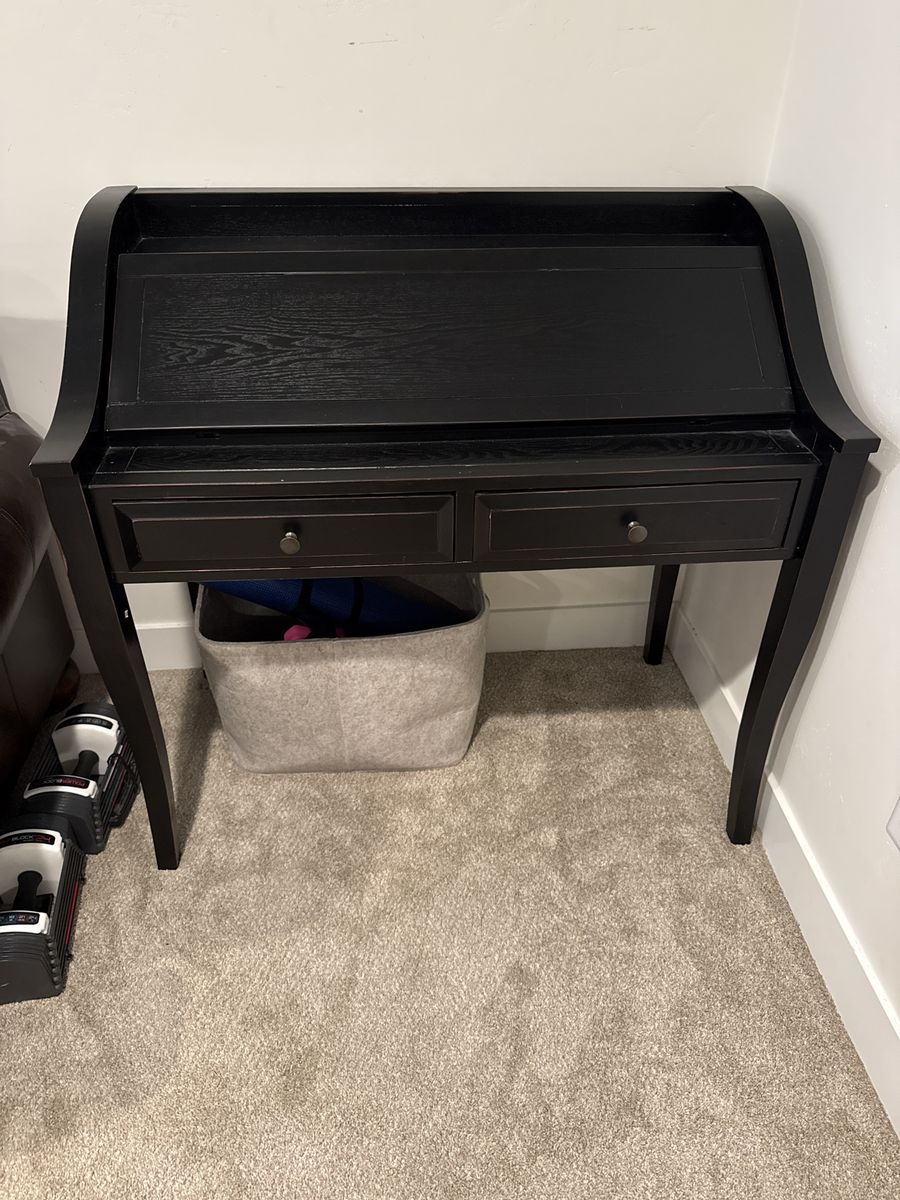 Dark Espresso Wooden Secretary Desk with Fold-Down Top and Drawers