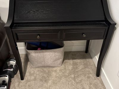 Dark Espresso Wooden Secretary Desk with Fold-Down Top and Drawers