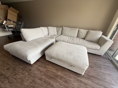 Large Gray Sectional + Storage Ottoman