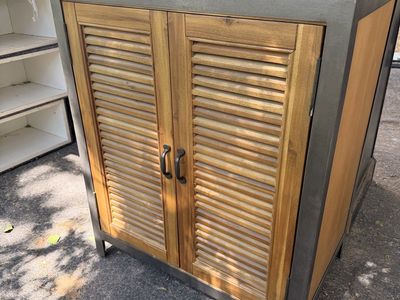 Rustic Industrial Wood & Metal Two-Door Storage Cabinet with Louvered Doors
