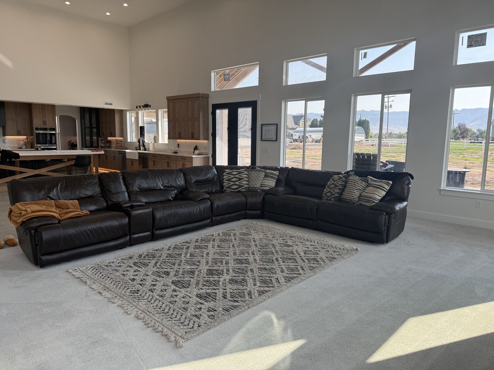 Dark brown leather sectional