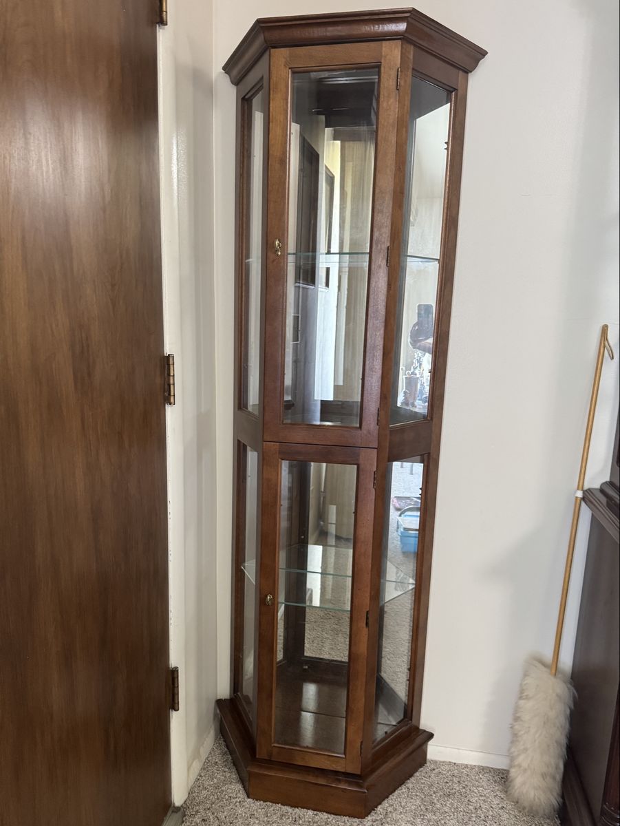 Vintage Wooden Curio Cabinet with Glass Shelves
