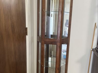 Vintage Wooden Curio Cabinet with Glass Shelves