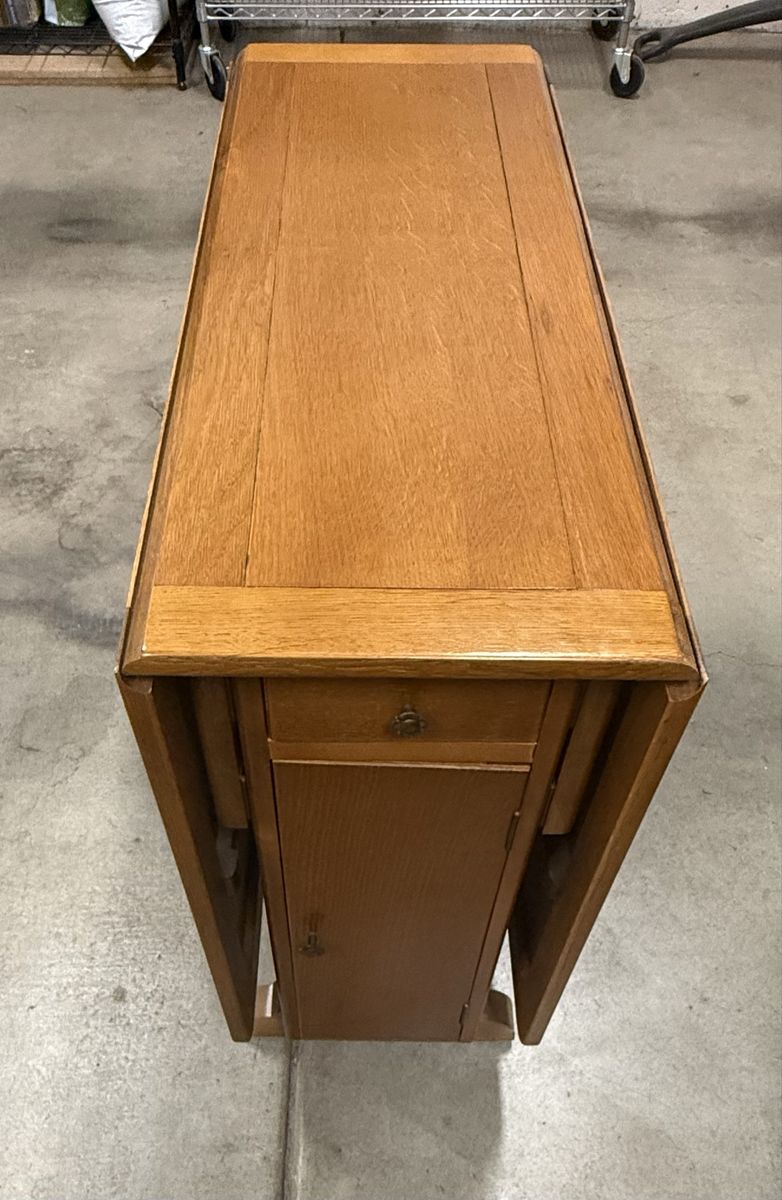 Vintage Wooden Drop-Leaf Gateleg Dining Table with Storage Drawer & Cabinet