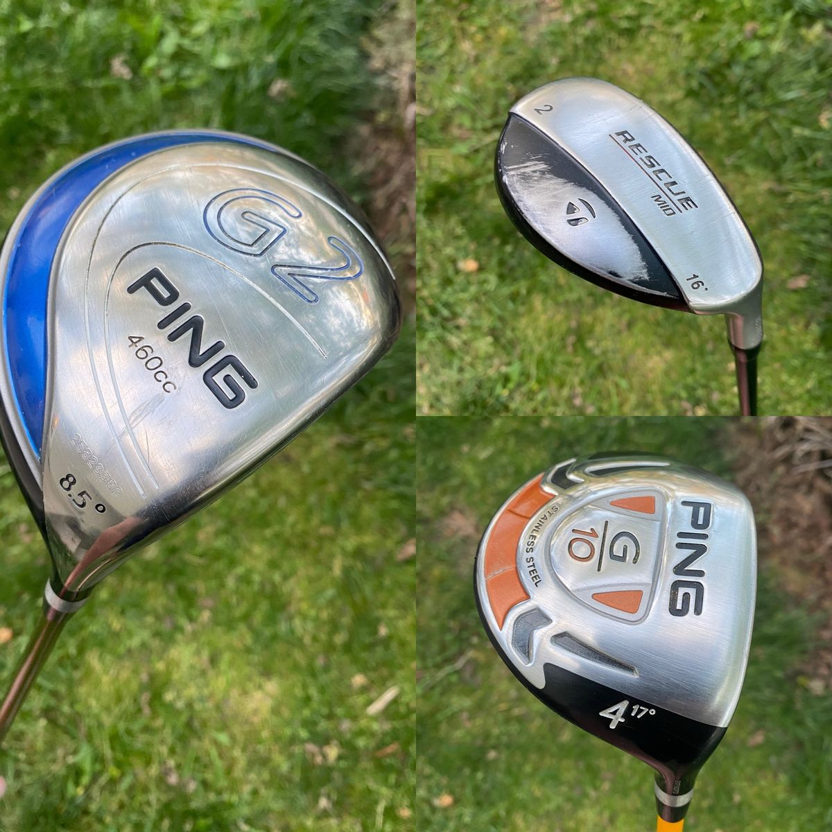 3 CLUBS, 1 PRICE. Ping G2 Titanium Driver, Ping G10 4 Wood, TaylorMade Rescue 2 Wood.