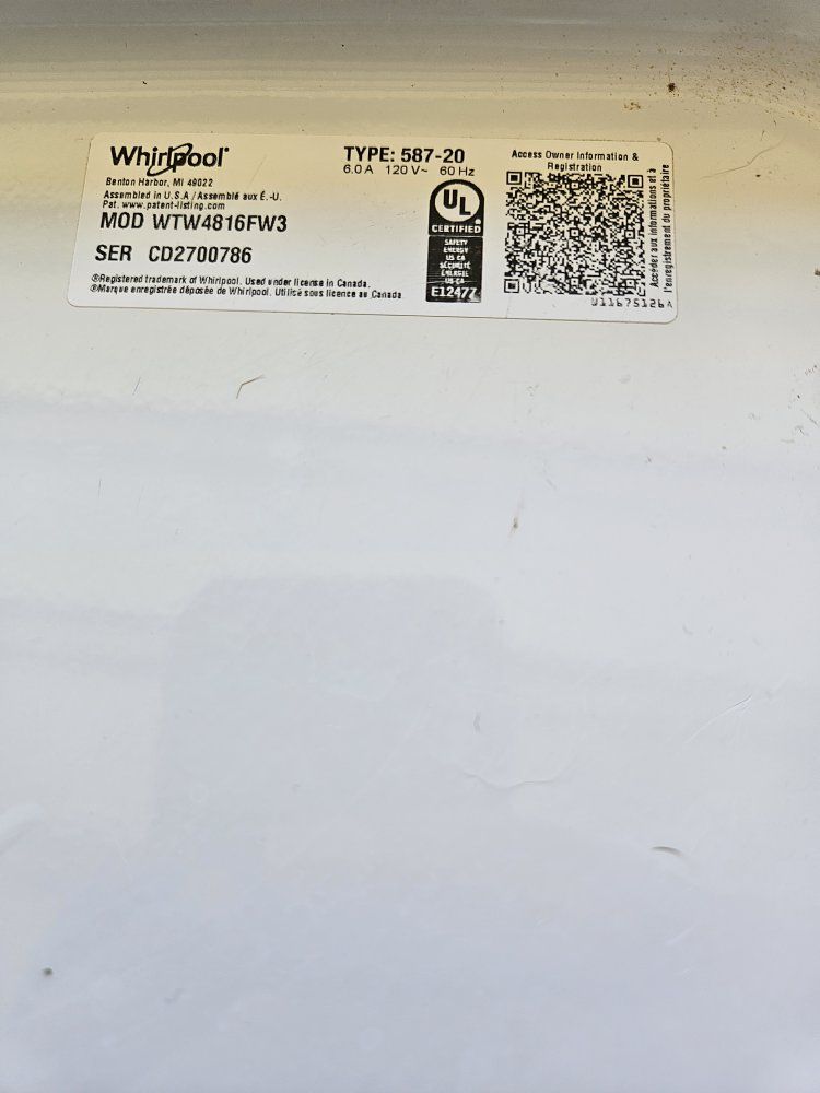 Whirlpool WTW4816FW3 Top Load Washing Machine - White