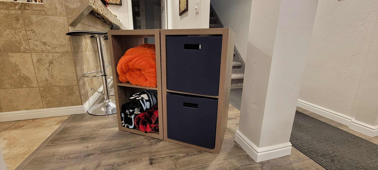 Pair of light wood storage cubes