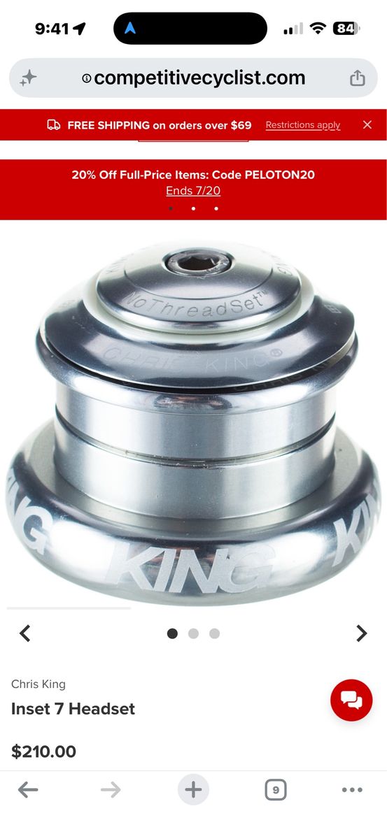 Chris King Inset 7 Headset EC ZS44/EC44 - Silver NoThreadSet Bike Part New