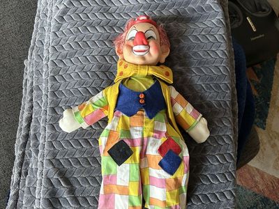 Vintage Gund Musical Clown Doll - 'A Gund Creation' Wind-Up Music Box, Colorful Patchwork Outfit