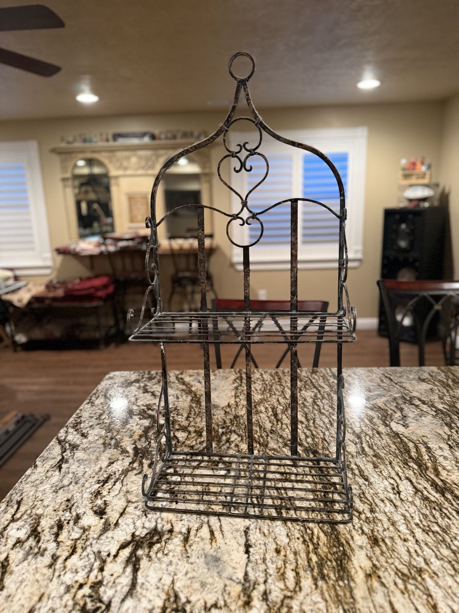 Ornate Wrought Iron Wall Mount Shelf - 2-Tiered Rustic Decor Storage Display