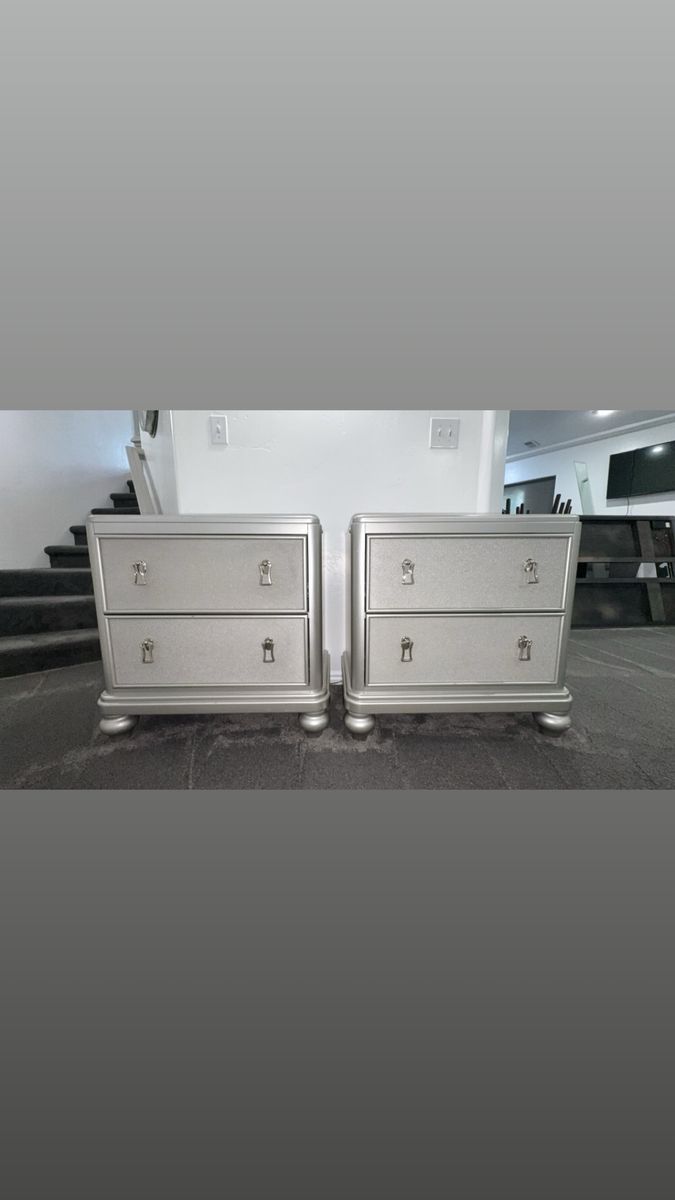 Sparkly Silver Light-Up Bed Side Tables/Nightstands