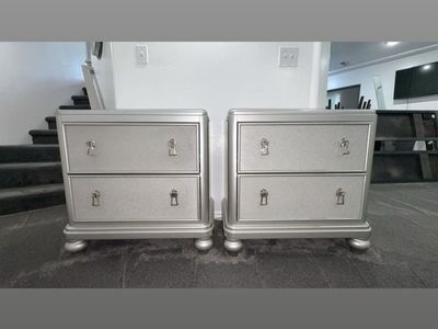 Sparkly Silver Light-Up Bed Side Tables/Nightstands