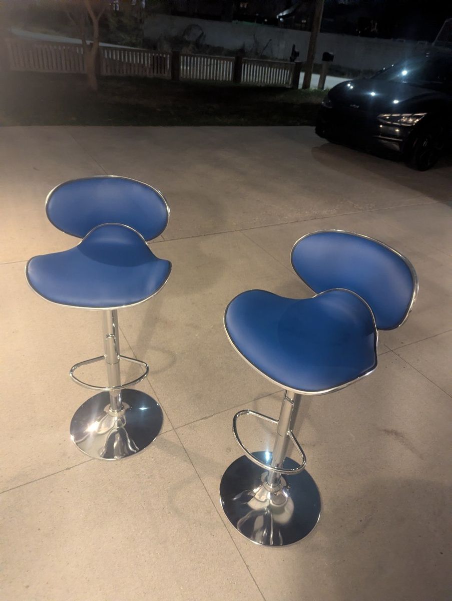 Set of 2 Blue Swivel Bar Stools with Gas Lift – Excellent Condition