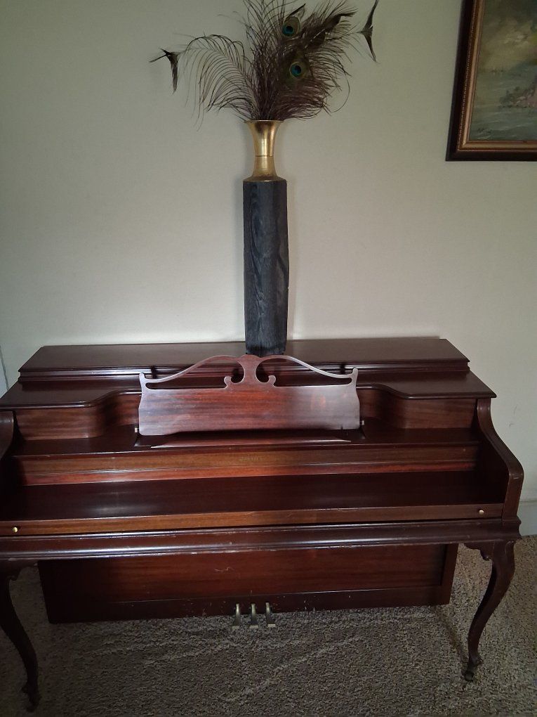 Vintage Upright Piano - Dark Wood Finish, Carved Music Stand - Great Condition