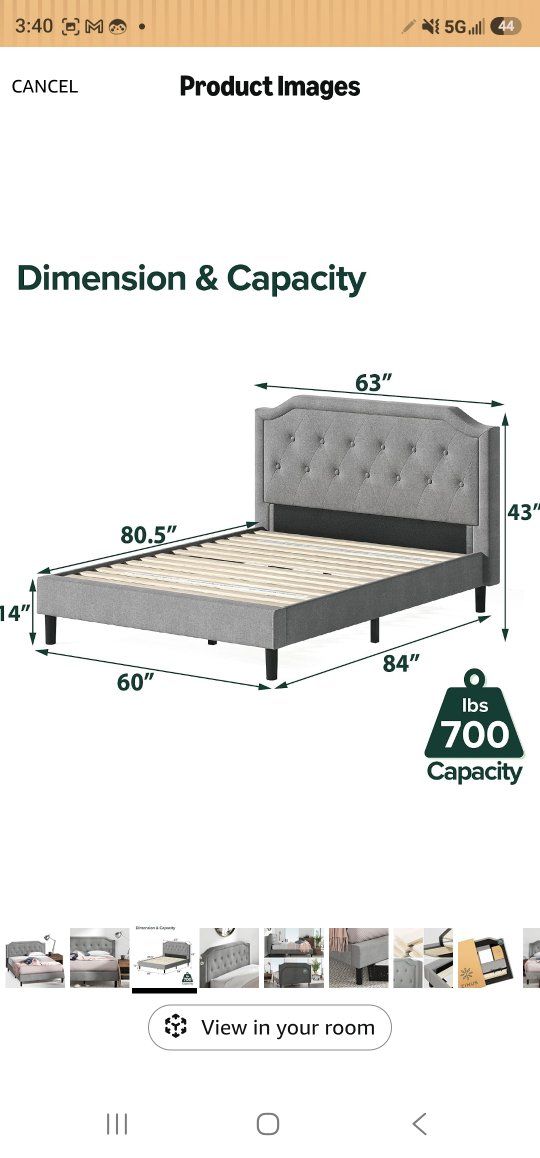 Upholstered Queen Size Platform Bed Frame with Tufted Headboard, 700lb Capacity, Grey