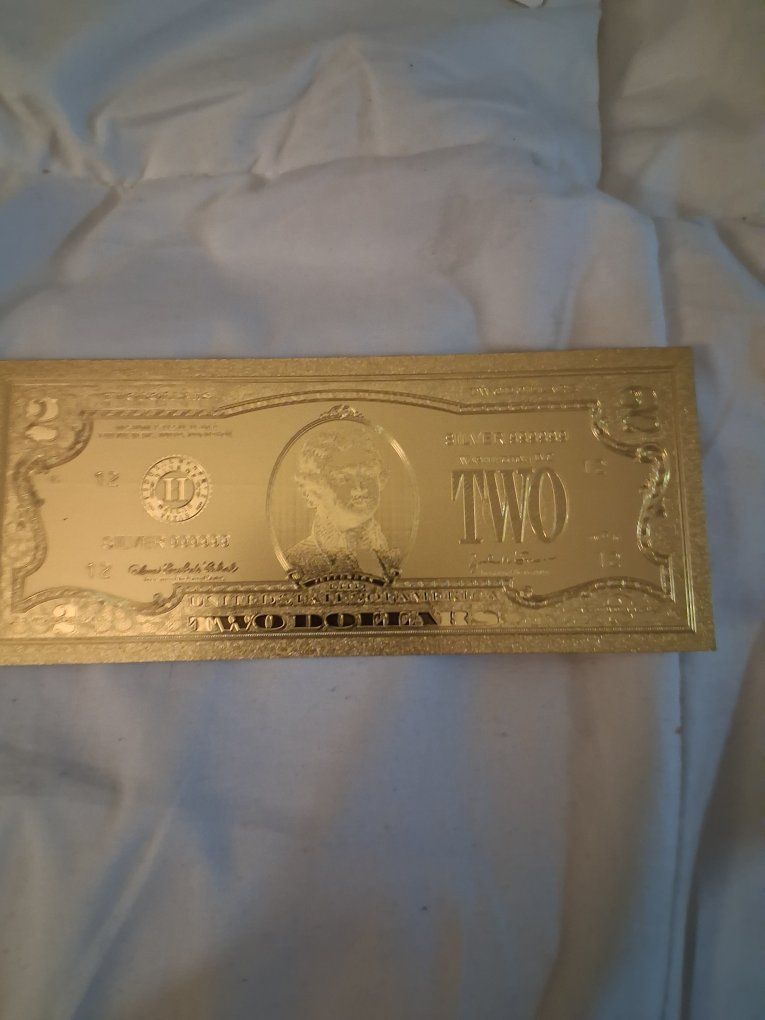 Gold Plated 2 Dollar Bill Legal Tender and a Collectible Novelty Item - 24k Gold 999999. commemorative means made in honor of
