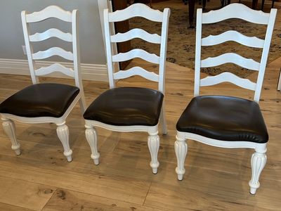 Set of 3 White High-Back Dining Chairs with Faux Leather Padded Seats