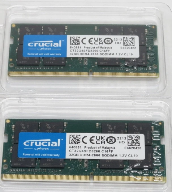 Crucial 64GB DDR4 2666 MHz CL19 SO-DIMM Memory Kit (2 x 32GB)