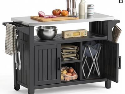 Outdoor Patio Storage Cabinet, Bar Cart/Table with Wheels