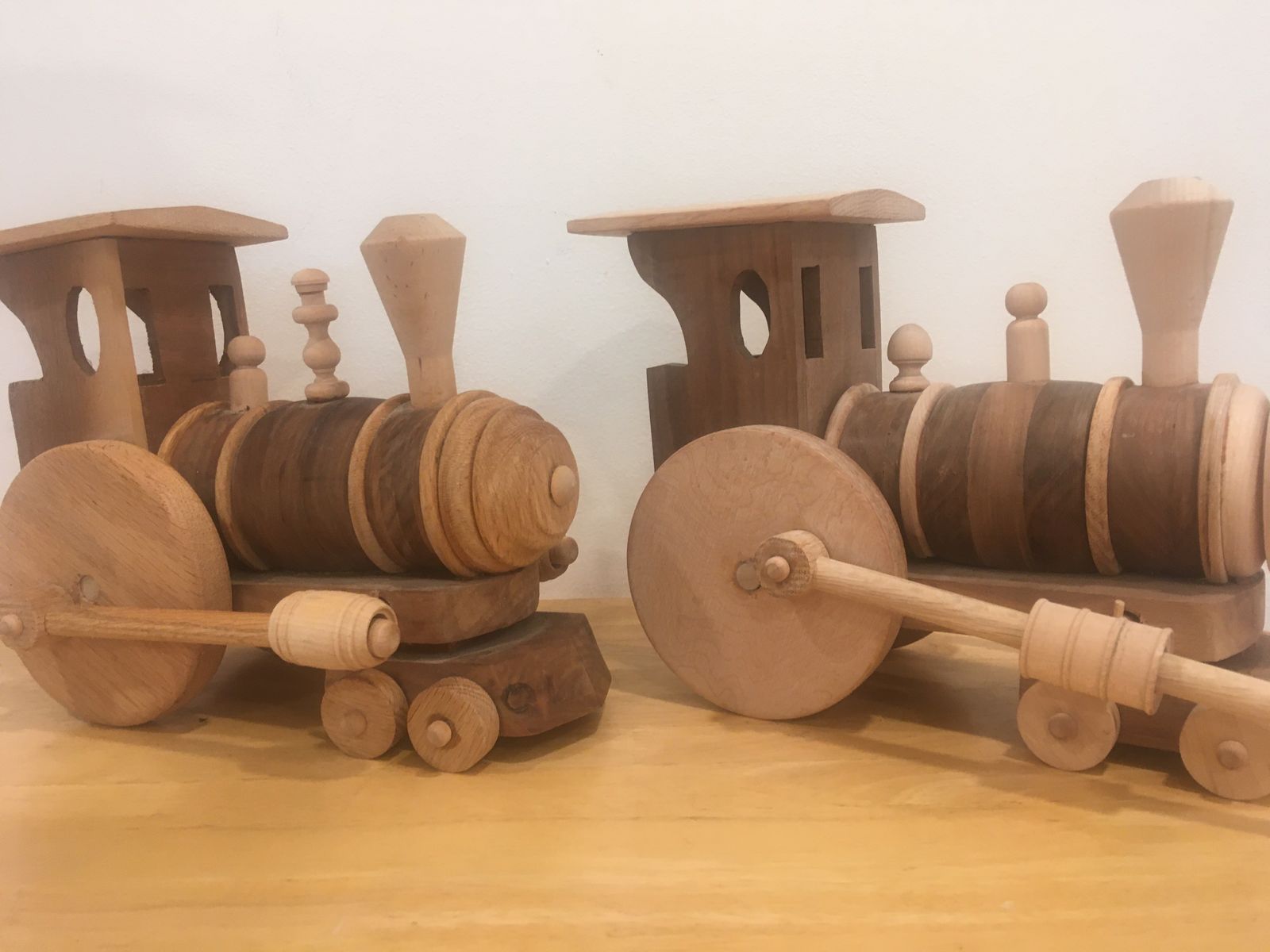 Handcrafted Wooden Toy Train Steam Engines - Set of 2