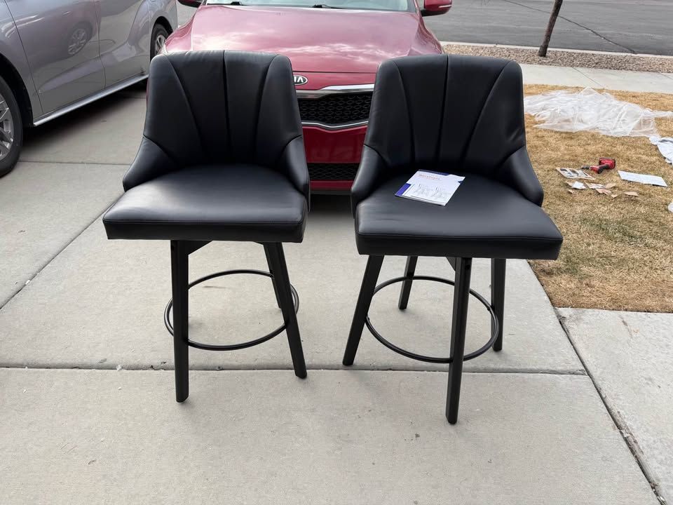 Counter Height Swivel Bar Stools, 24inch Upholstered PU Leather