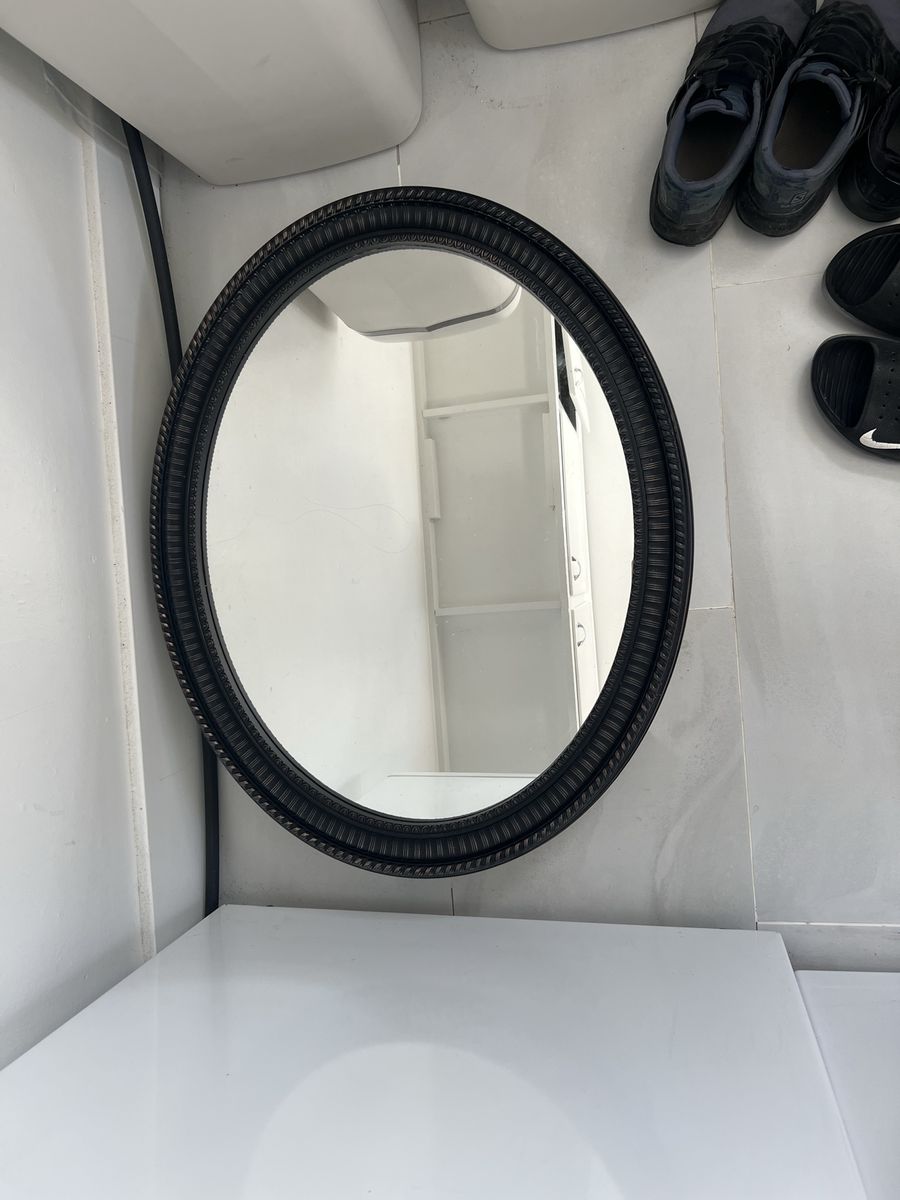 Oval Wall Mirror Cabinet with Black Ornate Decorative Frame