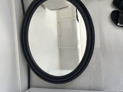 Oval Wall Mirror Cabinet with Black Ornate Decorative Frame