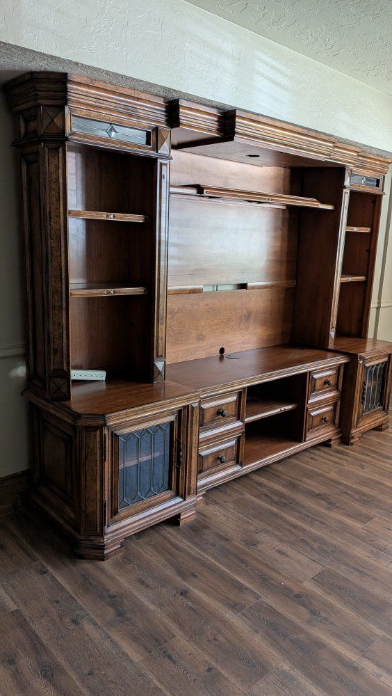 Entertainment Center with Display Shelves and Storage Drawers