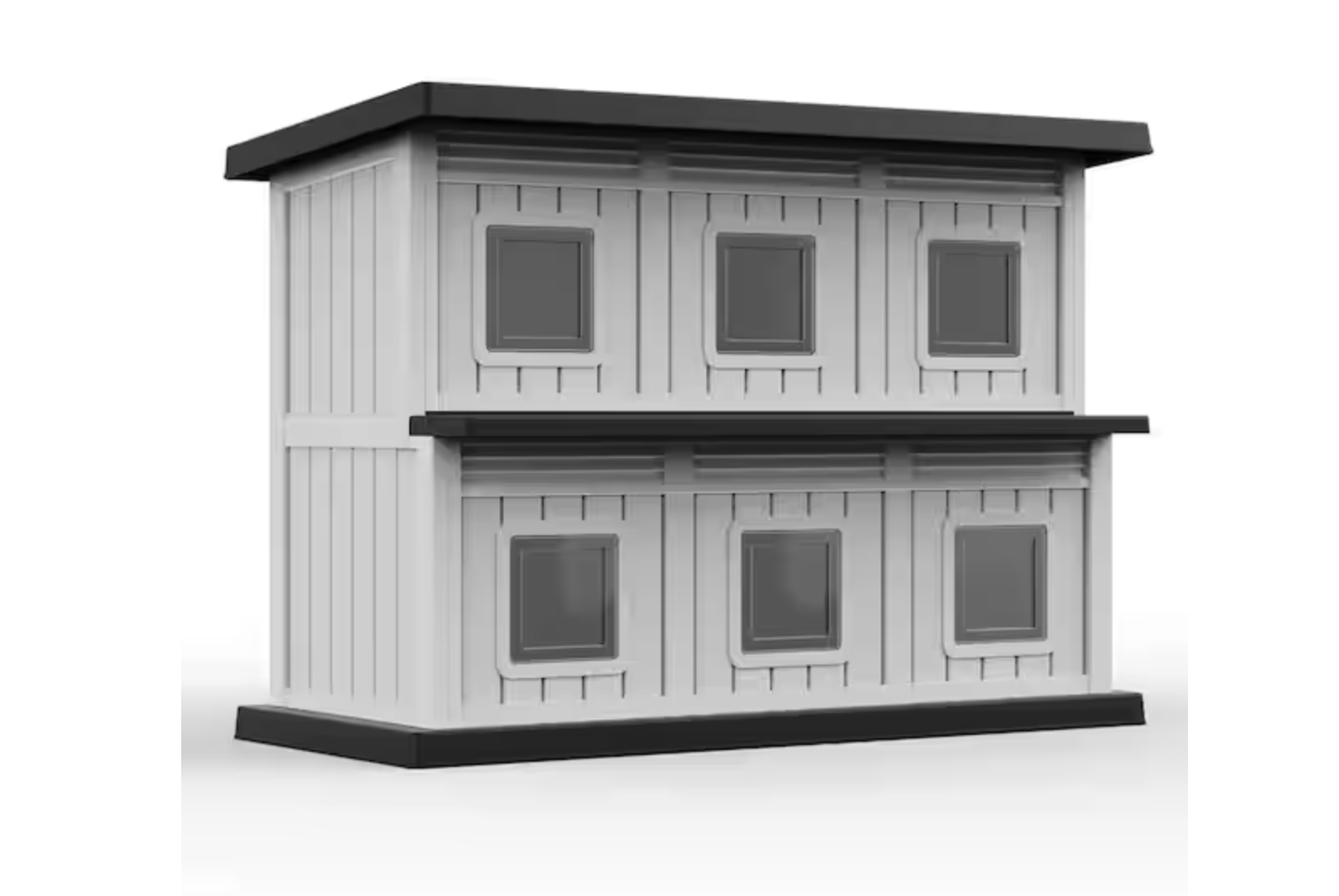 New 52" wide Double-Decker 6 Room Outdoor Cat House, Gray & Black
