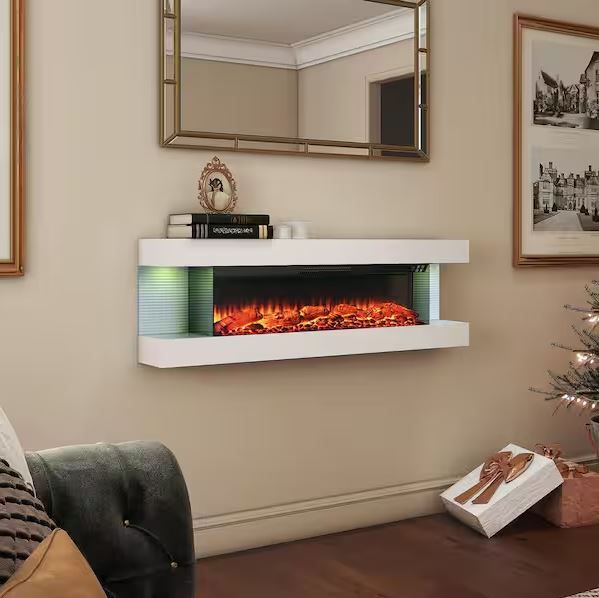 NEW! Electric Fireplace 50 in. 3-Sided Wall Mounted w/Remote Control – White
