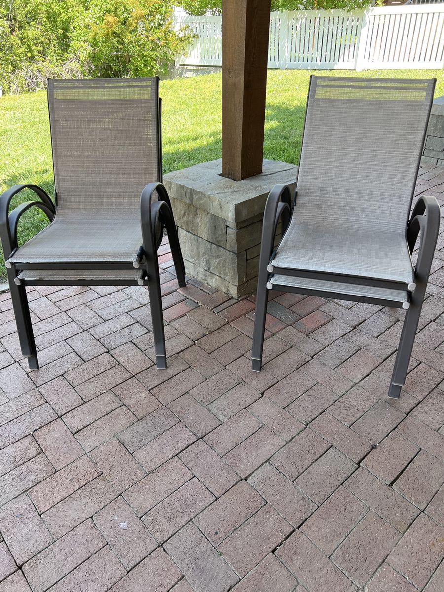 4 stacking patio chairs, brown aluminum,