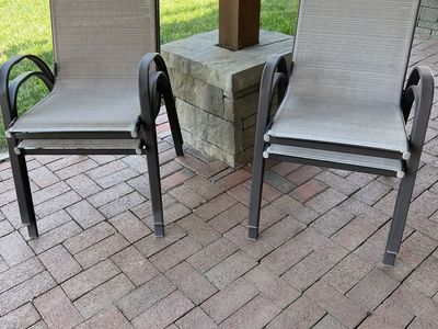 4 stacking patio chairs, brown aluminum,