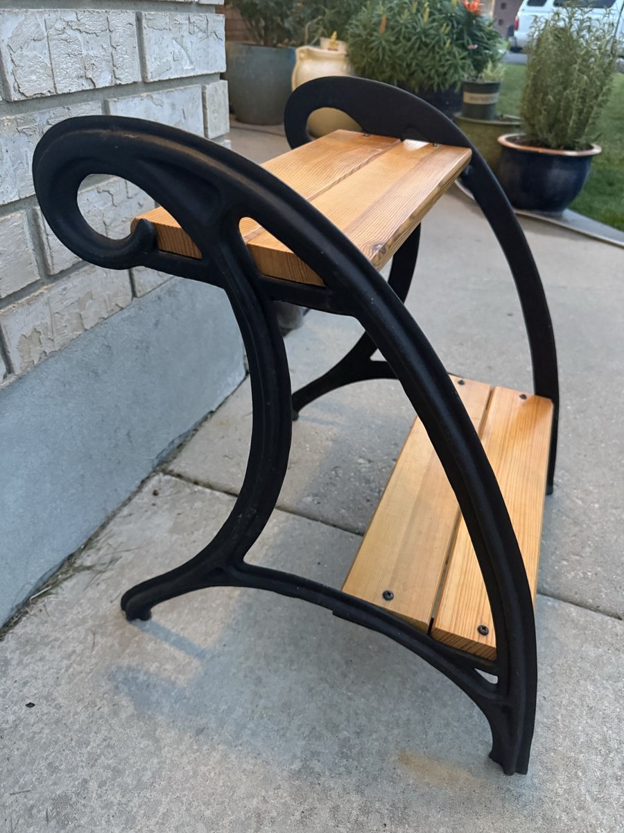 2-tier wrought iron & wood step stool,plant stand