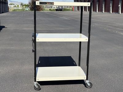 Brefford 3-shelf metal utility cart w electrical power stip, rolling casters. USAmade