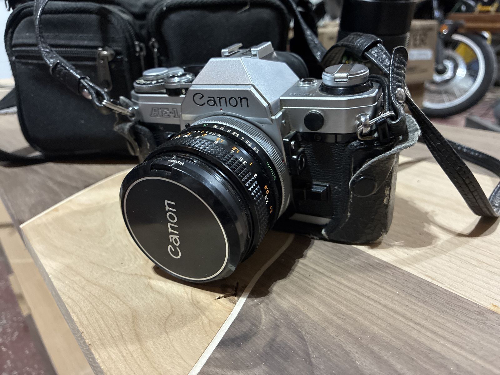 Canon AE-1 Program 35mm SLR Film Camera w/ Vivitar 50mm f/1.8 Lens & Canon Case