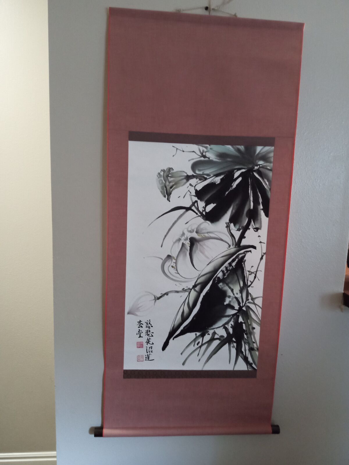 South Korean art traditional scroll wall painting floral painted in Seoul