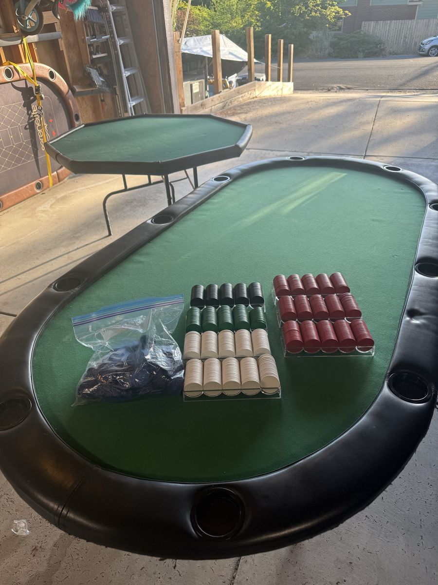 Poker tables and chips