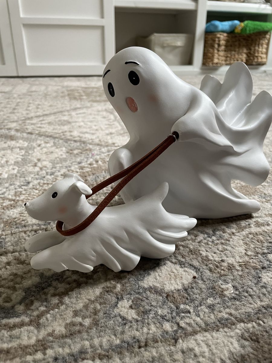 Halloween ghost with running dog figurine