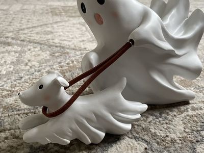 Halloween ghost with running dog figurine