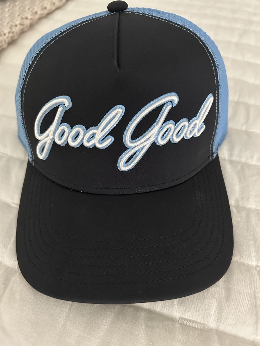 Good Good Golf Trucker Hat Black and Light Blue Mesh Snapback