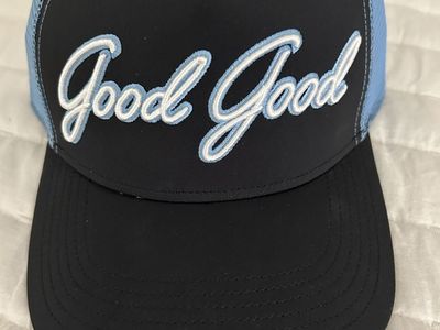 Good Good Golf Trucker Hat Black and Light Blue Mesh Snapback