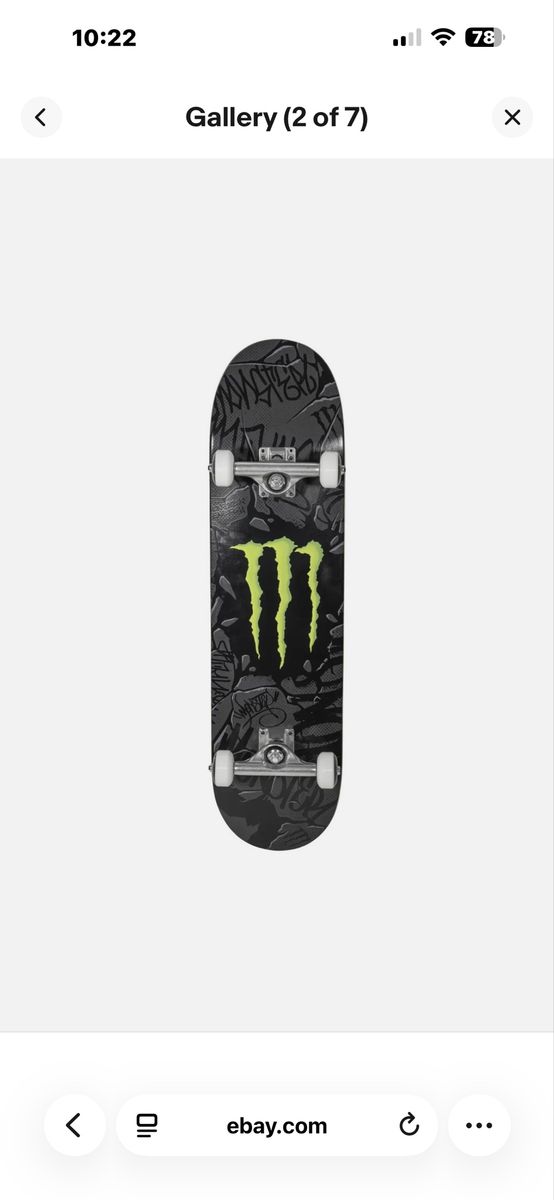Monster Energy Skateboard Complete - Black/Green Logo Deck with White Wheels