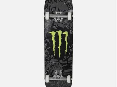 Monster Energy Skateboard Complete - Black/Green Logo Deck with White Wheels