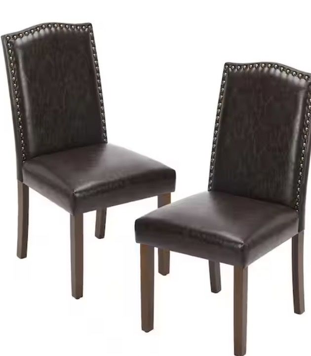 Dark Brown Upholstered Leather Dining Chairs (Set of 2)